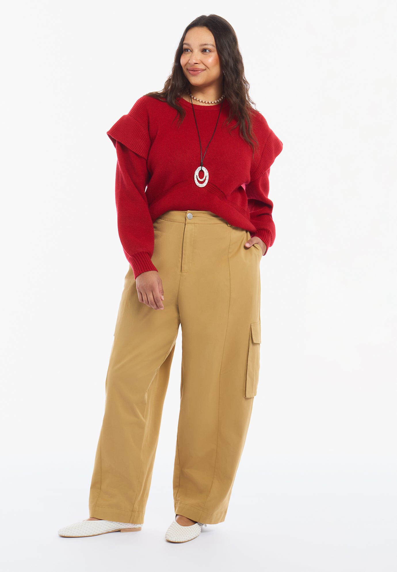 Sleeve Detail Mock Neck Sweater