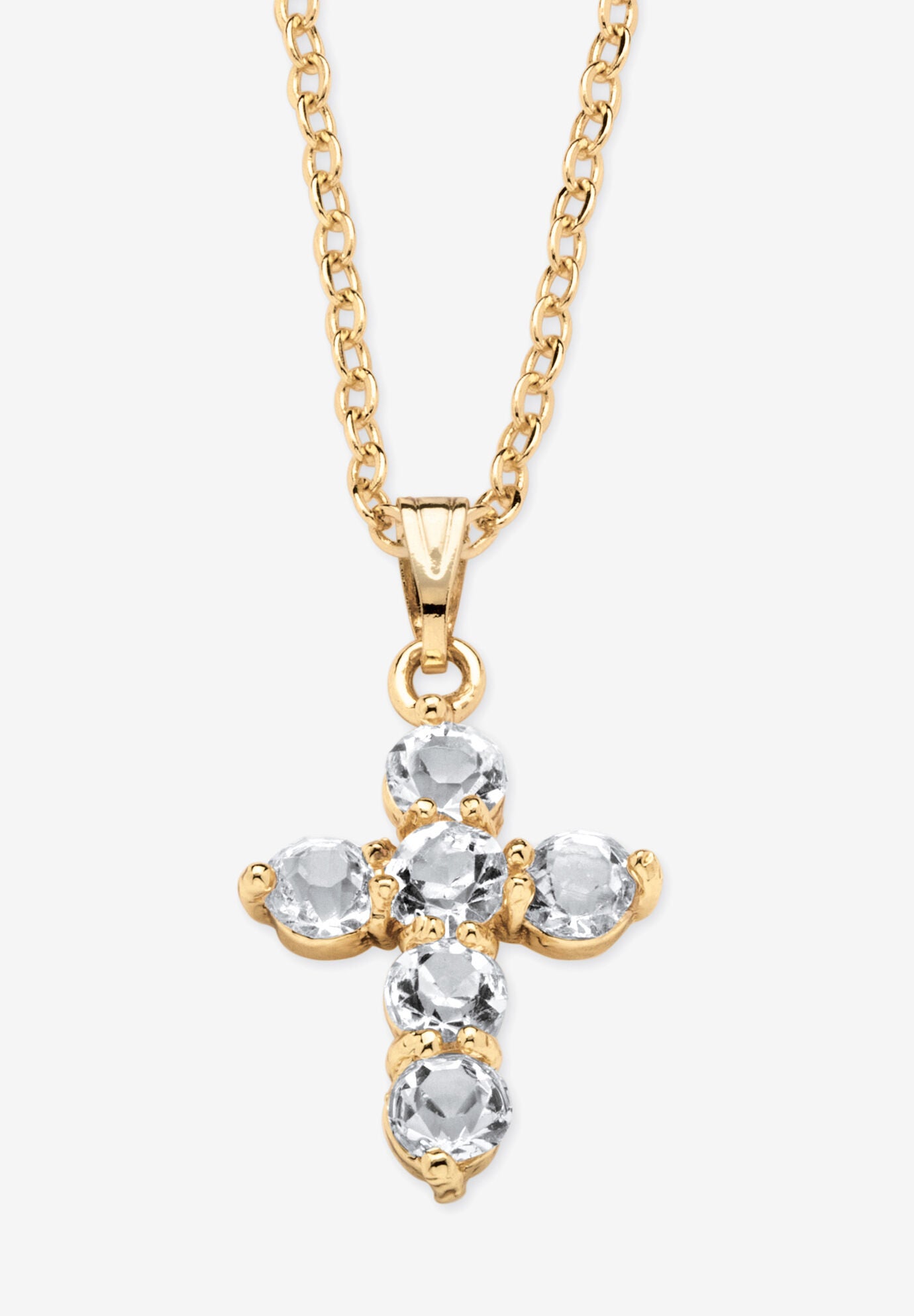 Birthstone Goldtone Cross Pendant Necklace, APRIL, hi-res image number 0