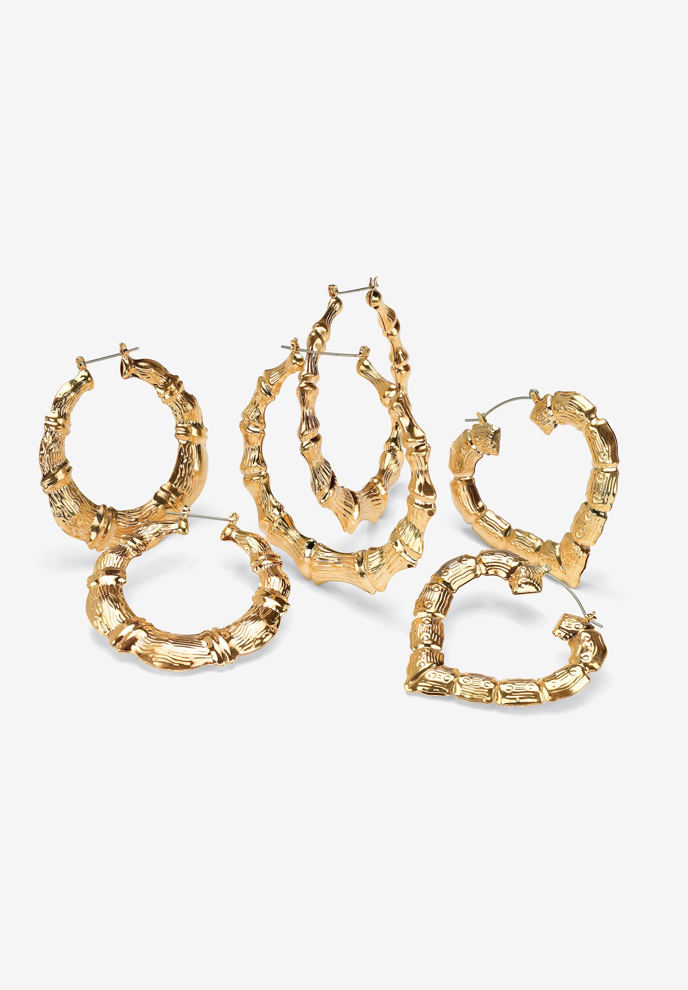 Gold Tone 3 Pair Bamboo Hoop Earring Set, GOLD, hi-res image number 0