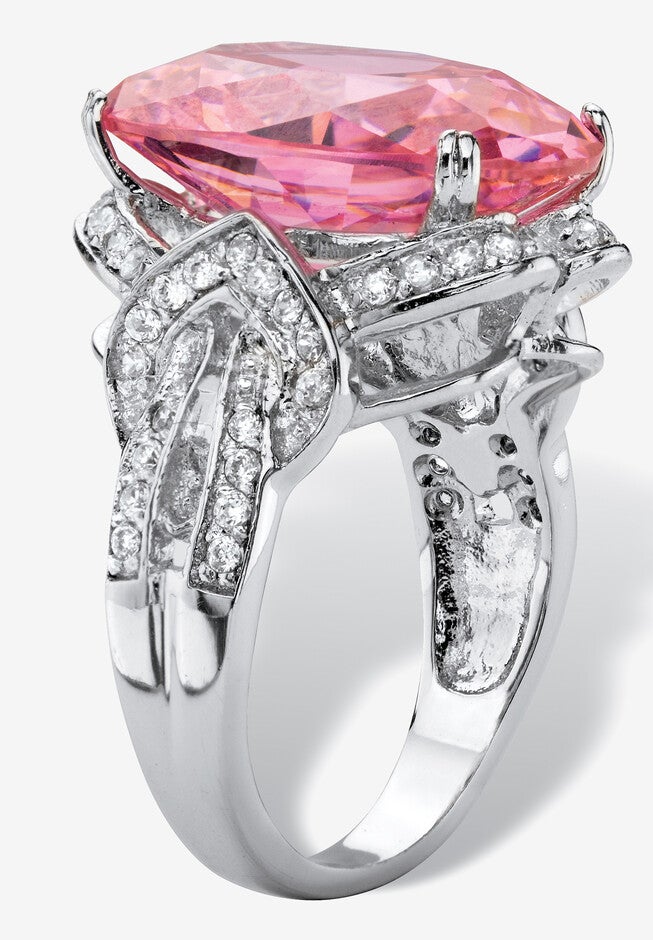 Platinum-Plated Pink Cubic Zirconia Ring (13 1/4 Cttw Tdw) Jewelry, , on-hover image number null