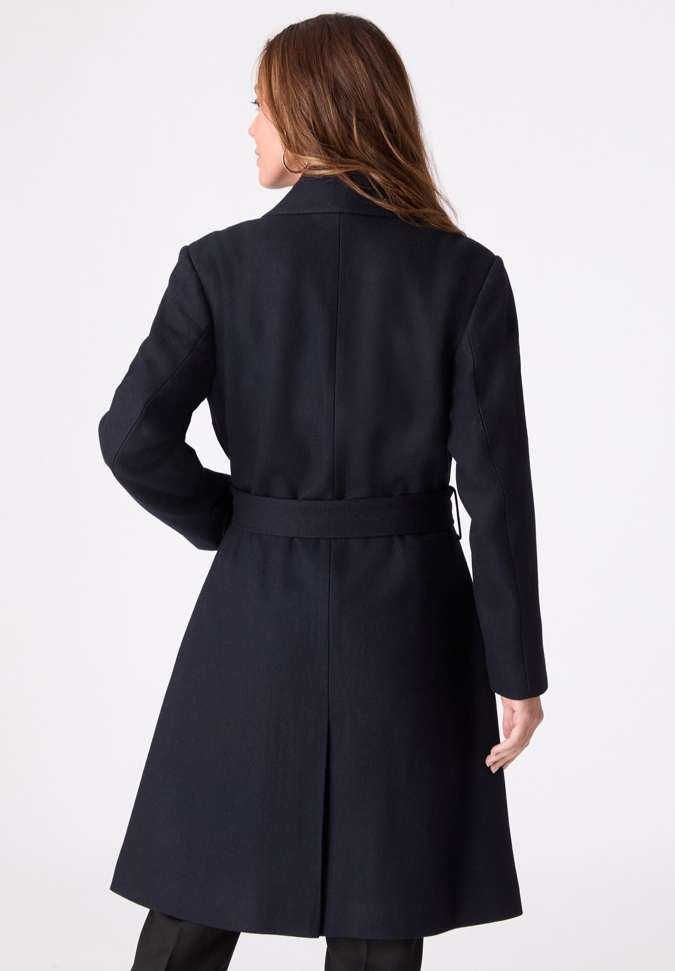 Plus Size A-Line Belted Wool Blend Coat, NAVY, alternate image number 2
