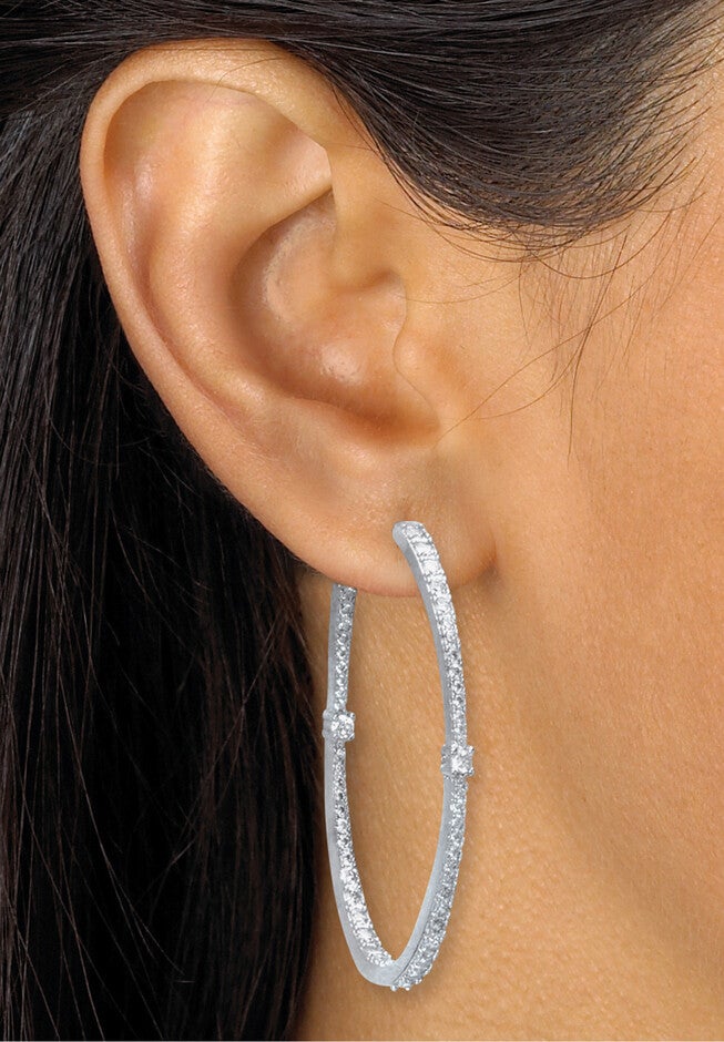 Round Crystal Goldtone And Silvertone Hoop Earrings Set, 46Mm, , alternate image number null