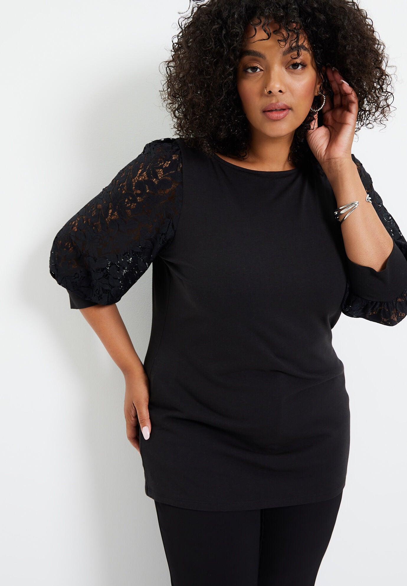 Lace-Trim Boatneck Top, , alternate image number 4