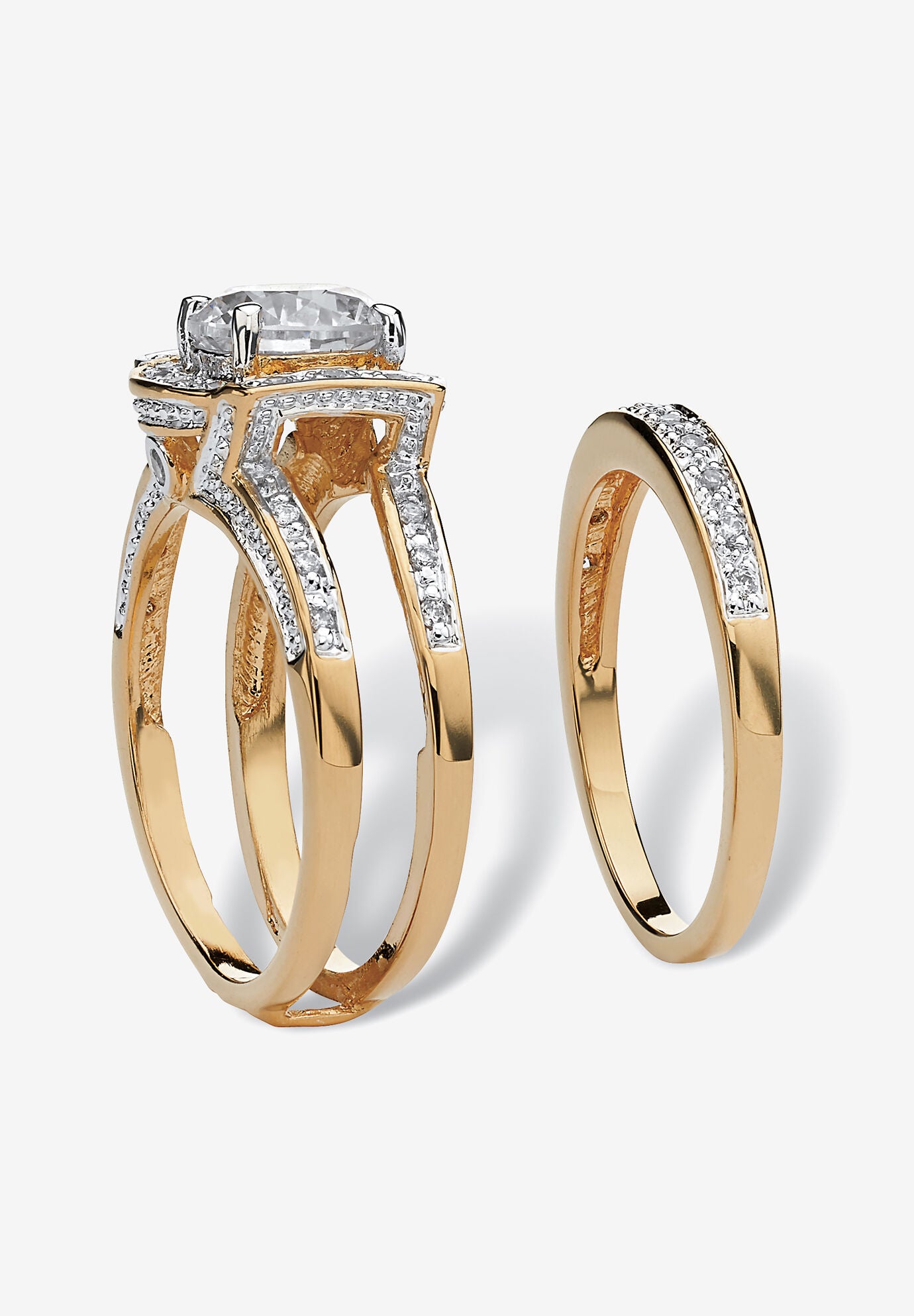 Yellow Gold-Plated Cubic Zirconia Vintage-Style Jacket Bridal Set, , on-hover image number 1