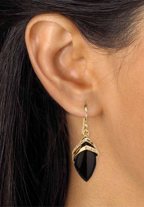 Gold-Plated Onyx & Cubic Zirconia Drop Earrings, , alternate image number null