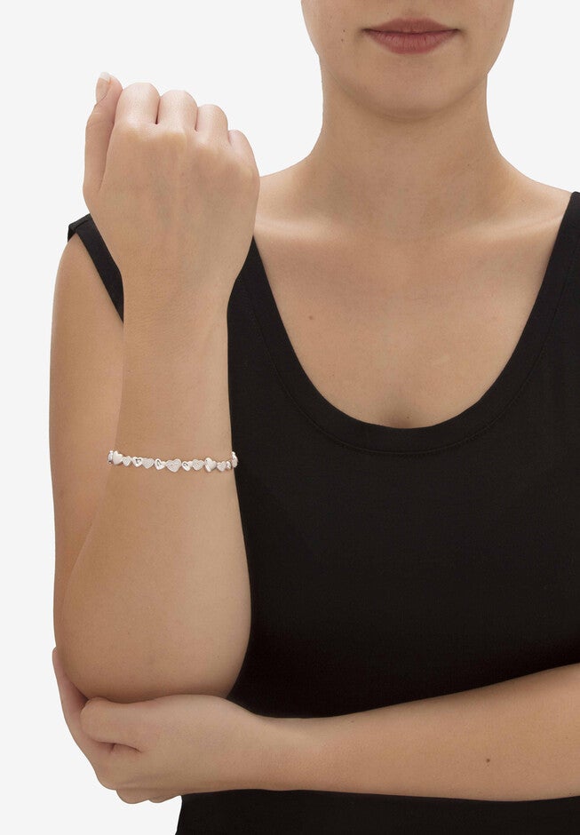 1/10 Cttw. Diamond Platinum Over Sterling Silver Heart-Link Bracelet 8 inches, , alternate image number null
