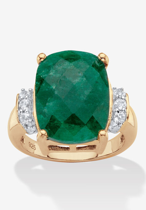 Yellow Gold Over Sterling Silver Emerald And Genuine Tanzanite Ring, GOLD, hi-res image number null