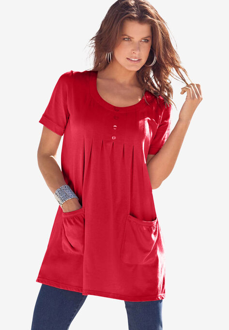 Two-Pocket Soft Knit Tunic, VIVID RED, hi-res image number null