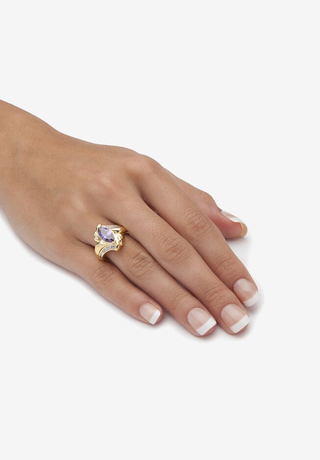 2.05 Tcw Marquise-Cut Simulated Purple Amethyst Cocktail Ring Gold-Plated, , alternate image number 2