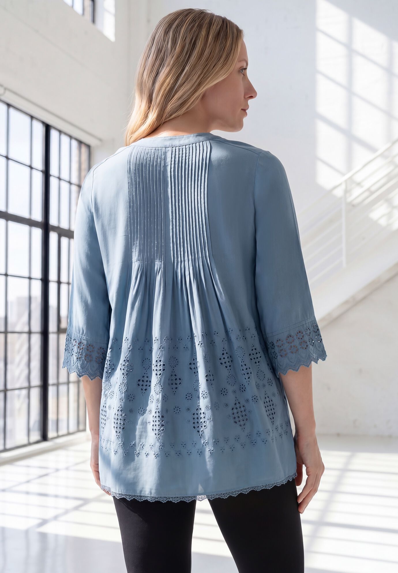 Eyelet Big Shirt, DUSK BLUE, on-hover image number 1