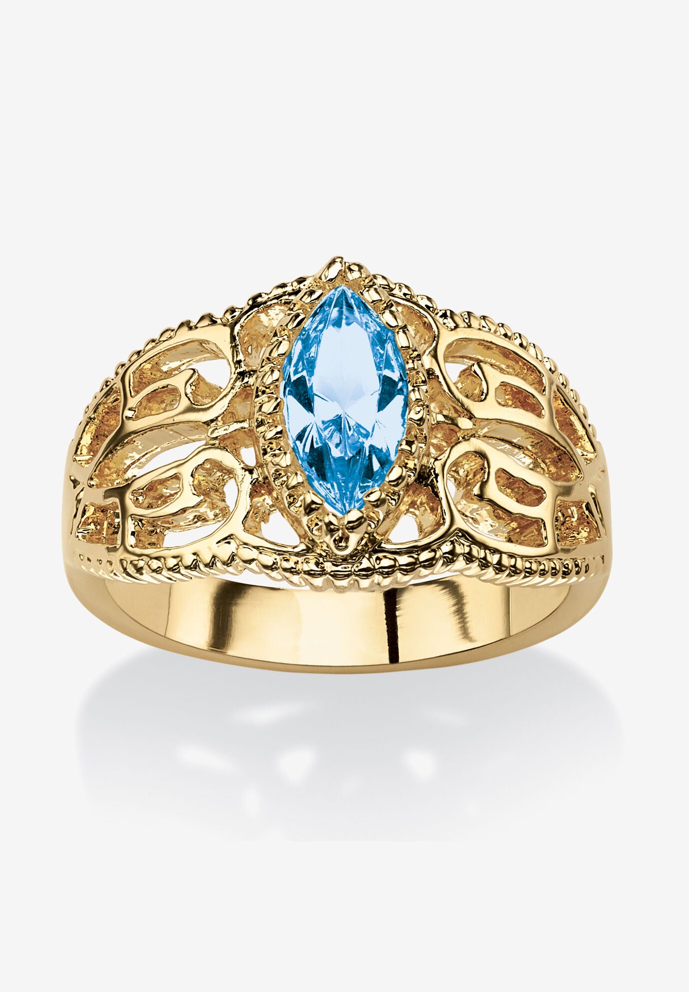 Simulated Birthstone Gold-Plated Filigree Ring, MARCH, hi-res image number 0