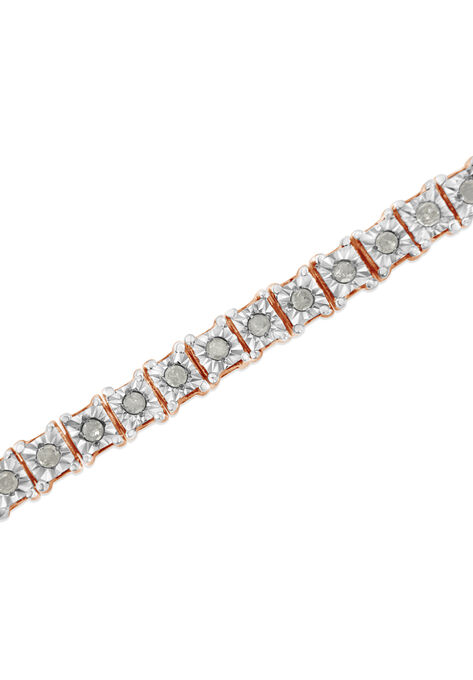 Rose Gold Over Sterling Silver Diamond Square Frame Miracleset Tennis Bracelet 8", , alternate image number null