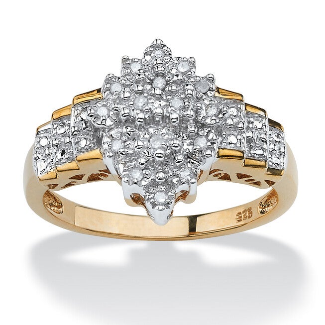 1/10 TCW Diamond Marquise-Shaped Step Ring in Gold-Plated Sterling Silver, WHITE, hi-res image number 0