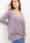 Long-Sleeve V-Neck One + Only Tunic, SHADOW ROSE HEATHER STRIPE, hi-res image number null