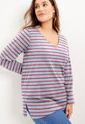 Long-Sleeve V-Neck One + Only Tunic, SHADOW ROSE HEATHER STRIPE, hi-res image number null