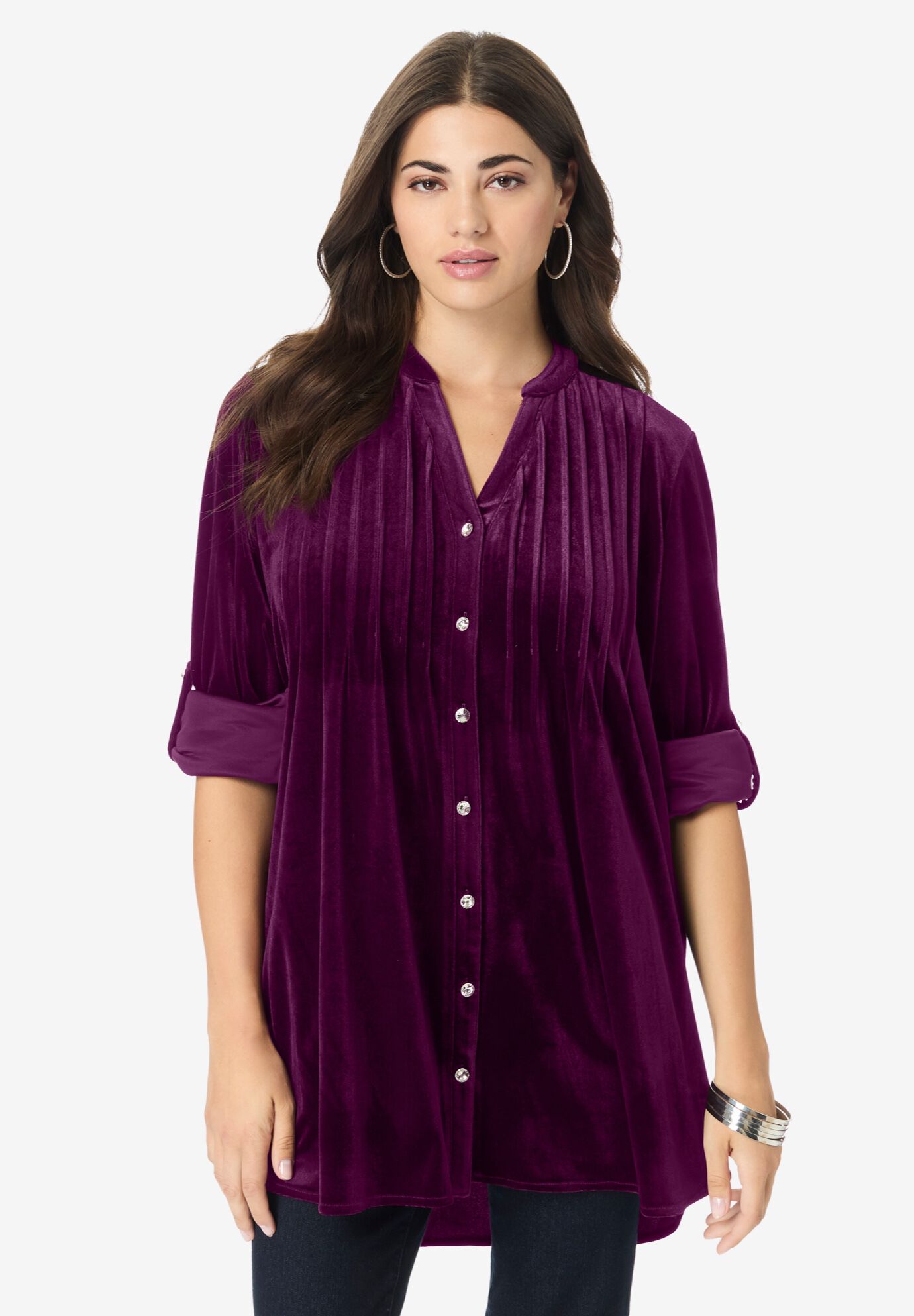 Pintuck Velour Tunic, DARK BERRY, on-hover image number 1