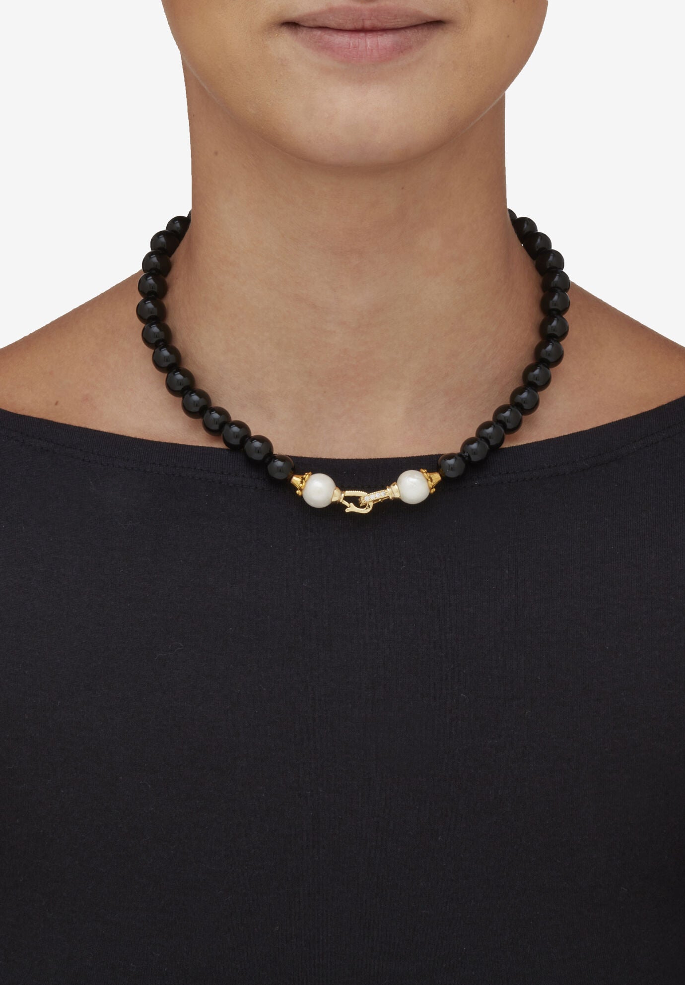 1.72 Cttw. Black Agate & Keshi Pearl Drop Beaded Necklace Gold-Plated 20 inches Length, , alternate image number 5