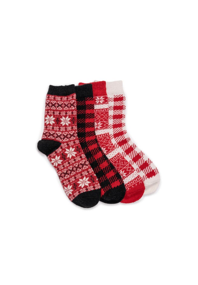 4 Pack Holiday Slipper Socks, RED, hi-res image number null
