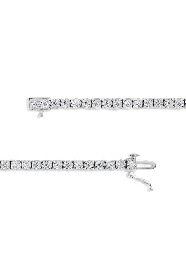 Sterling Silver Miracleset Diamond Round Faceted Bezel Tennis Bracelet 7 inches, , alternate image number 2