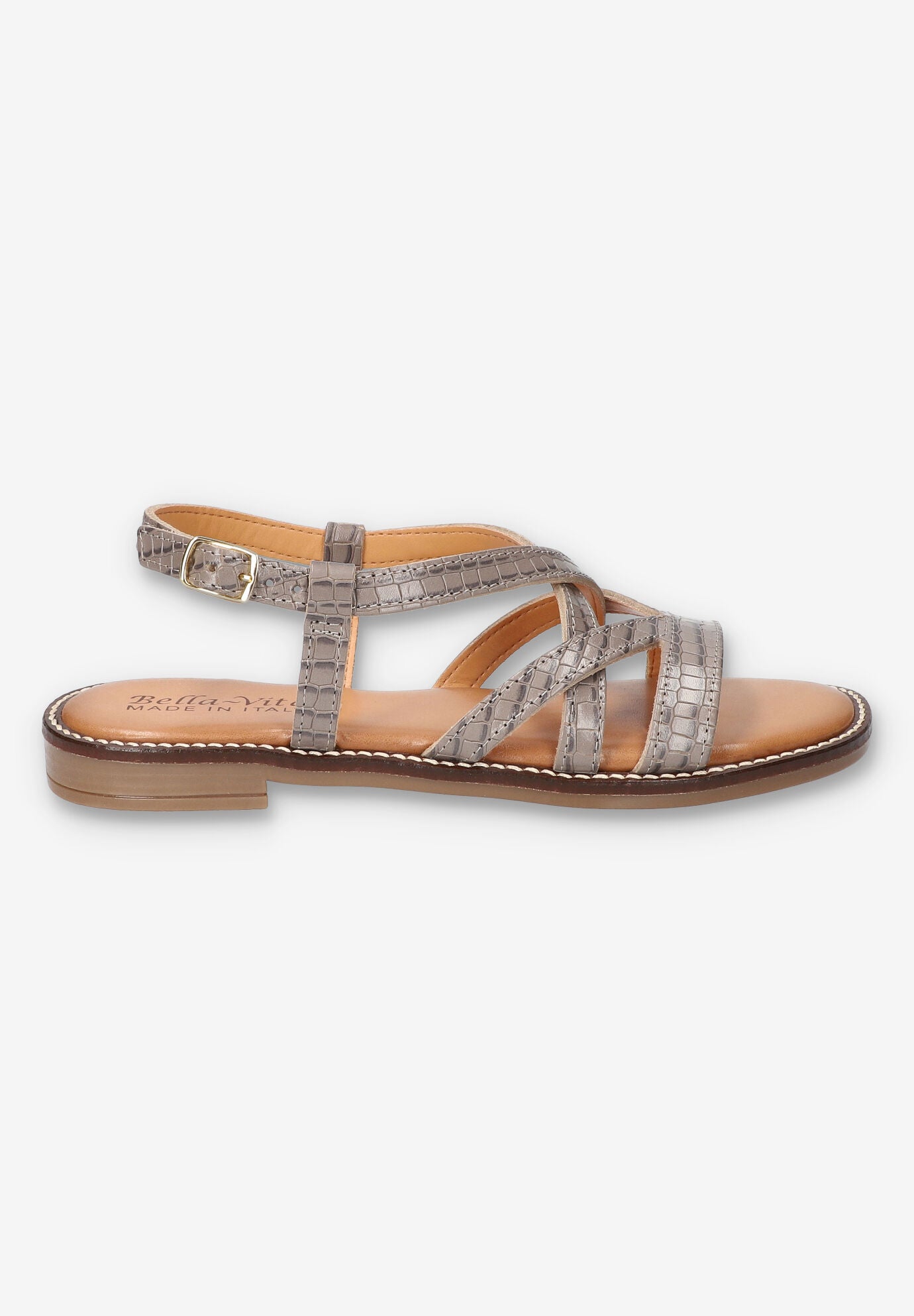 Tya-Italy Flat Sandal, GREY CROCO LEATHER, alternate image number 2