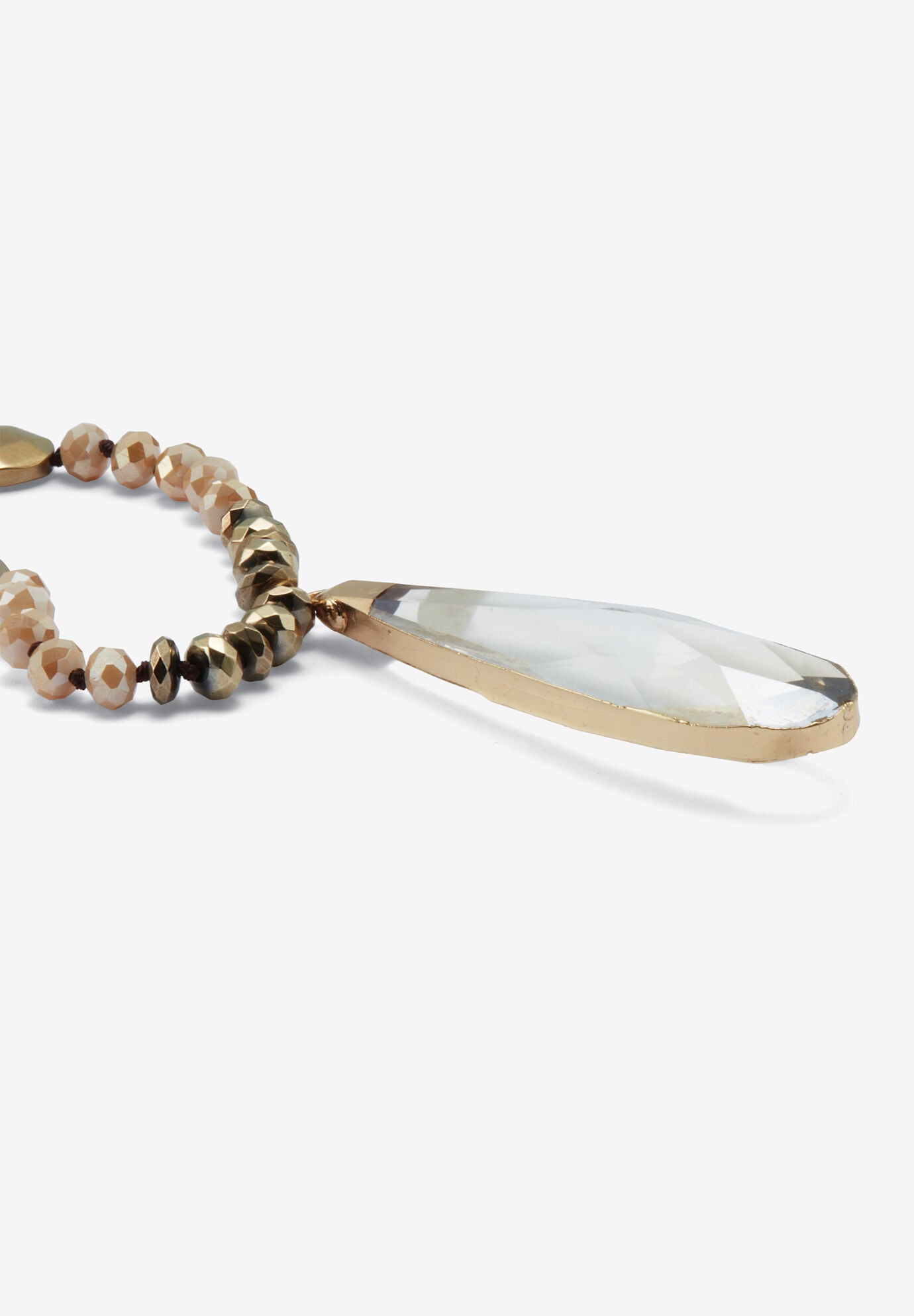 Brown Faceted Crystal Pendant Goldtone Drop Necklace, 32-Inch Length, , on-hover image number 1