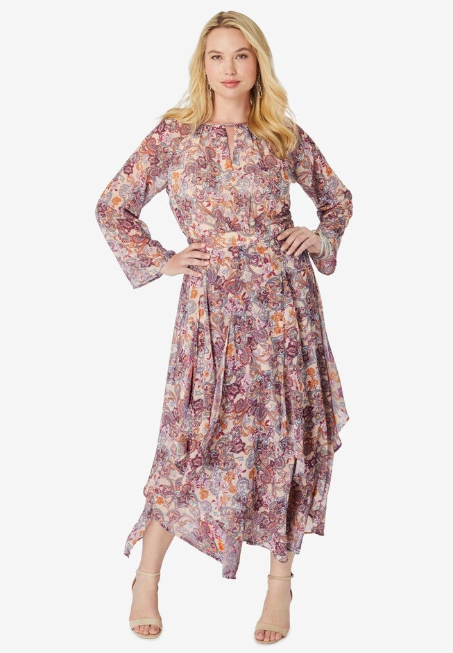 Asymmetric Keyhole Maxi Dress, WARM TOSSED MEDALLION, hi-res image number null