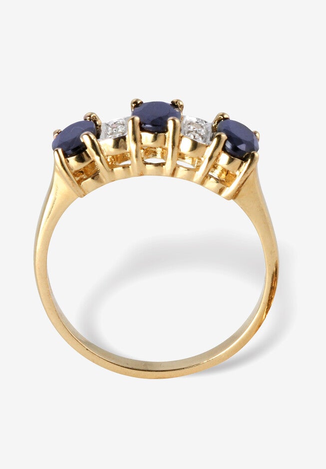1.86 Tcw Oval-Cut Genuine Blue Sapphire Gold-Plated Sterling Silver Ring, , on-hover image number null