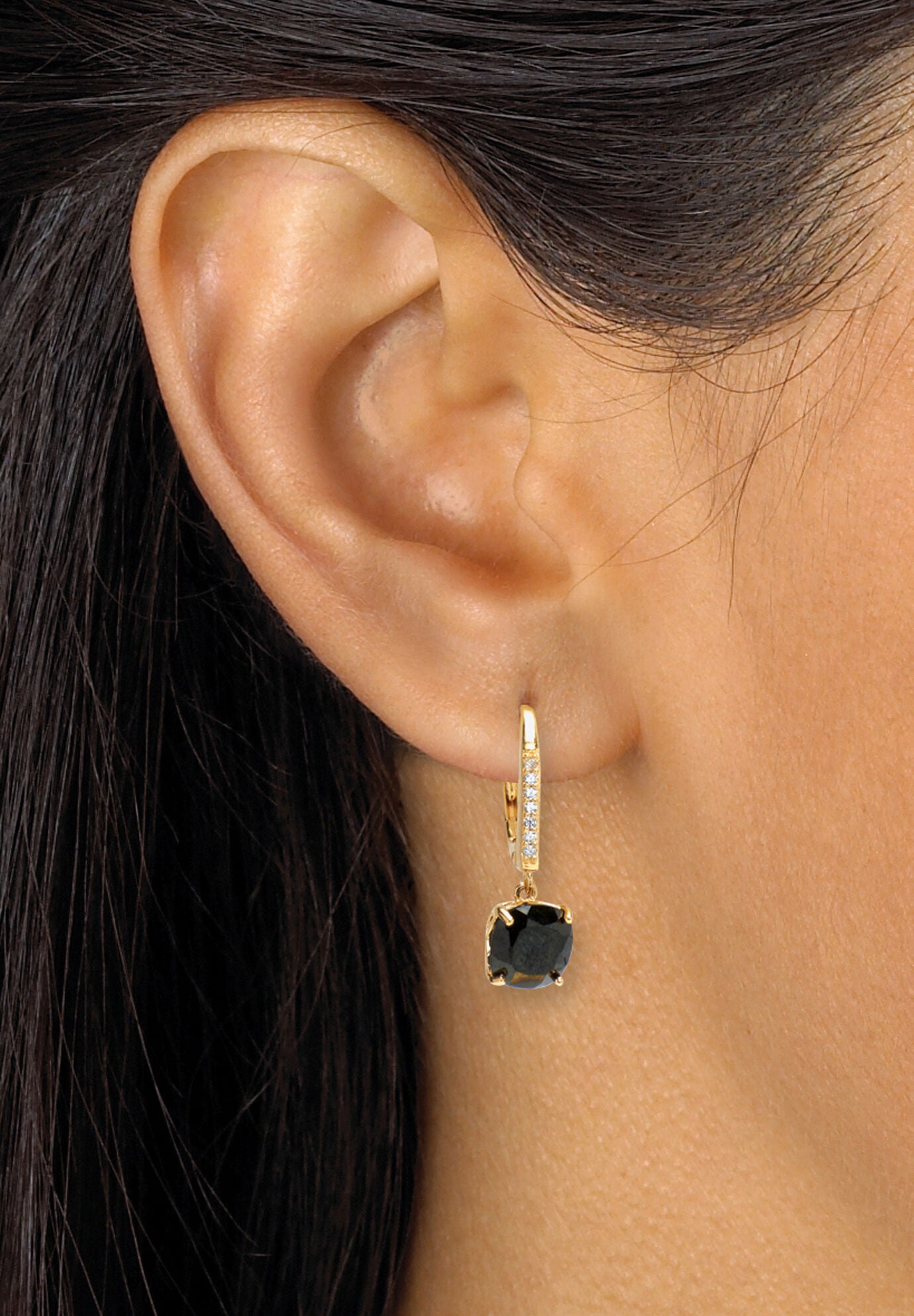 .11 Tcw Cushion Black Spinel 18K Yellow Gold-Plated Sterling Silver Earrings, , alternate image number 2