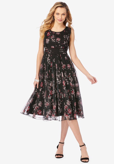 Sleeveless Mesh Dress, PINK FLOATING ROSES, hi-res image number null