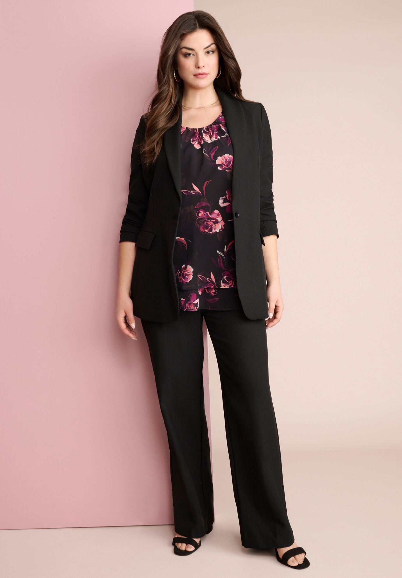 Double-Layer Georgette Tank Top, BLACK OPEN FLORAL, on-hover image number 1