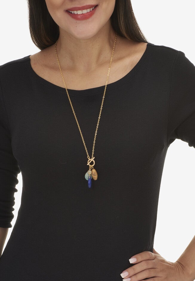 Genuine Agate Goldtone Drop Necklace, 28-Inch Length, , alternate image number null