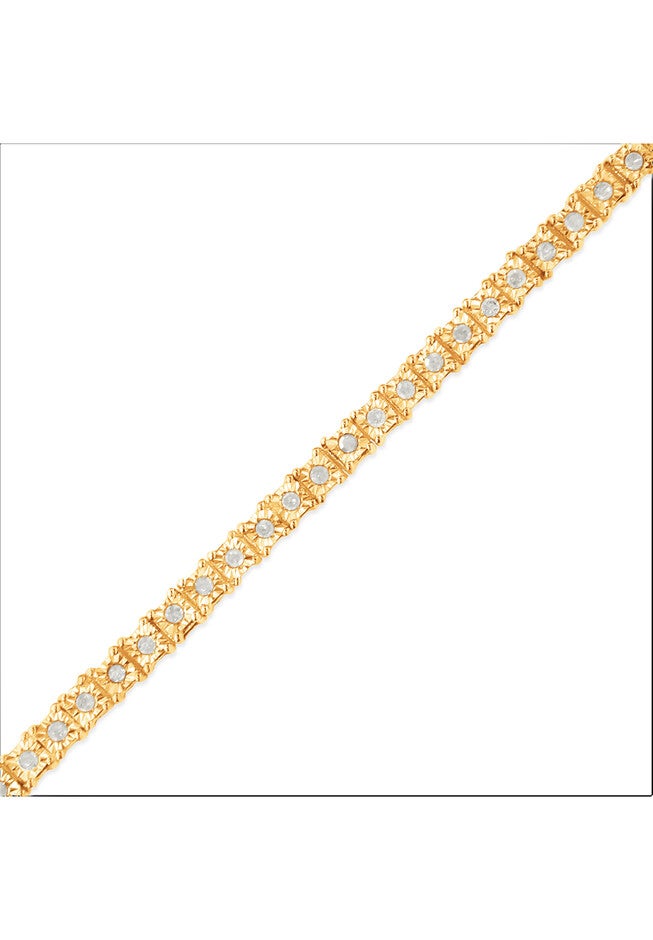 Yellow Gold Over Sterling Silver Diamond Square Frame Miracleset Tennis Bracelet 8 inches, , alternate image number null