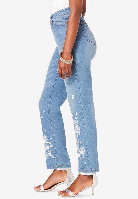 Floral Embroidered Straight-Leg Jean , , alternate image number null