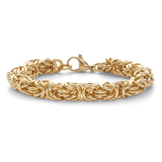 Byzantine-Link Bracelet Gold Ion-Plated Stainless Steel 8mm  7.5 inches Length, GOLD, hi-res image number 0