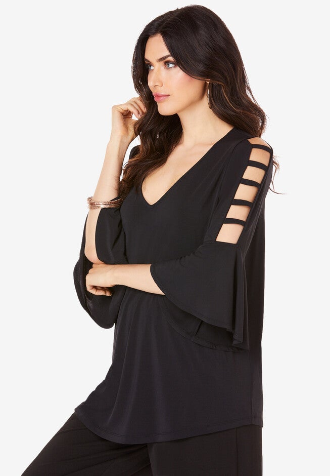 Ultrasmooth® Fabric Lattice-Sleeve Top, , alternate image number 2