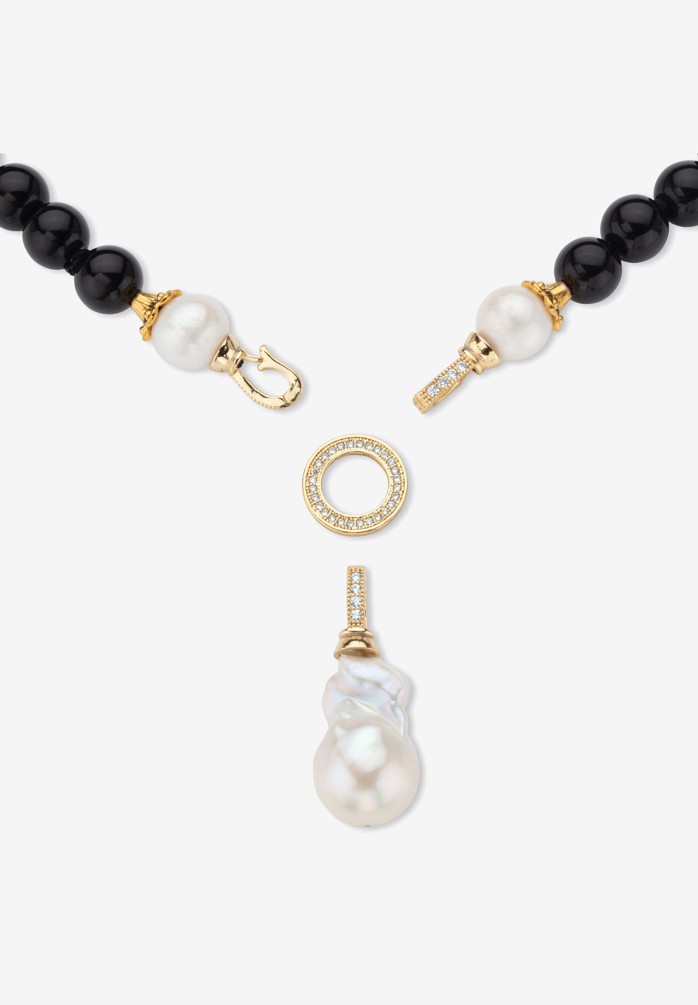 1.72 Cttw. Black Agate & Keshi Pearl Drop Beaded Necklace Gold-Plated 20 inches Length, , alternate image number 2