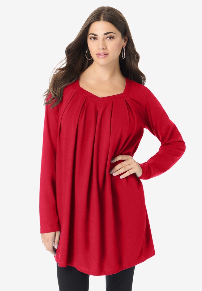 Long-Sleeve Pleatneck Ultimate Tunic, CLASSIC RED, hi-res image number 0