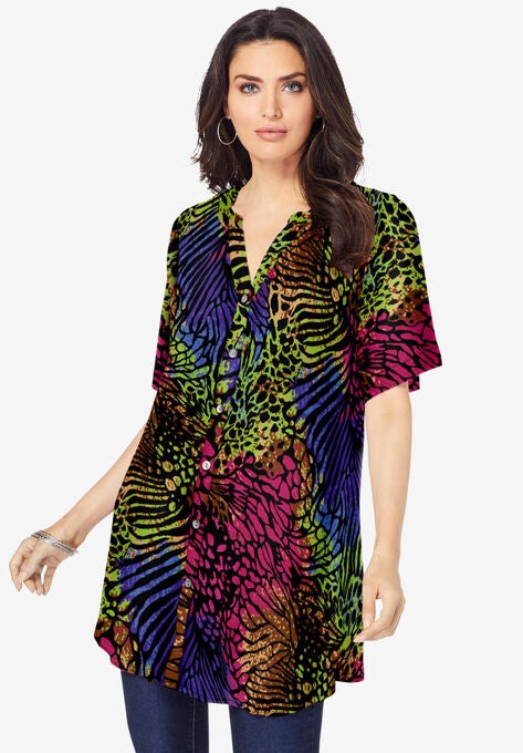 Short-Sleeve Angelina Tunic, MULTI MIXED ANIMAL, hi-res image number null