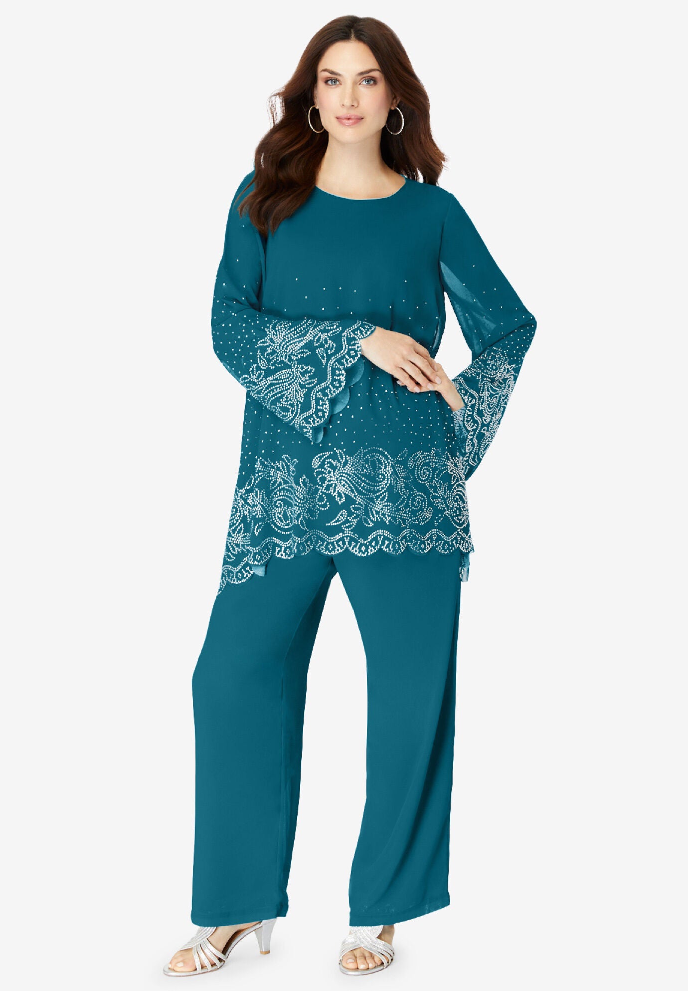 Sequin-Embellished Pantset, DEEP LAGOON, hi-res image number 0