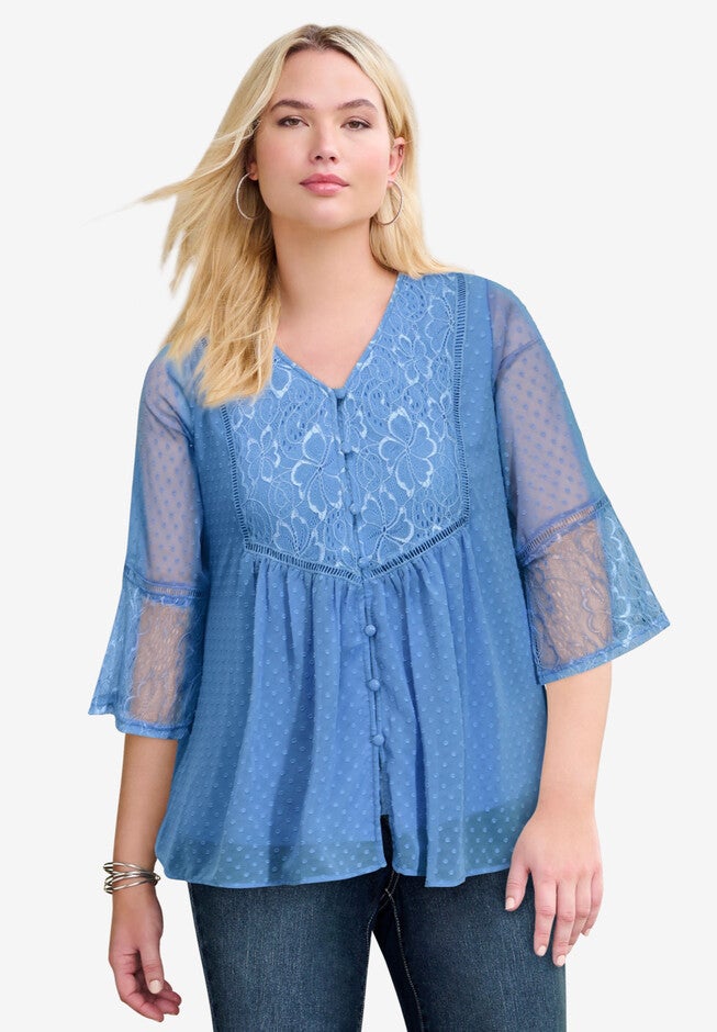 Swiss Dot Georgette Tunic, HORIZON BLUE, hi-res image number null