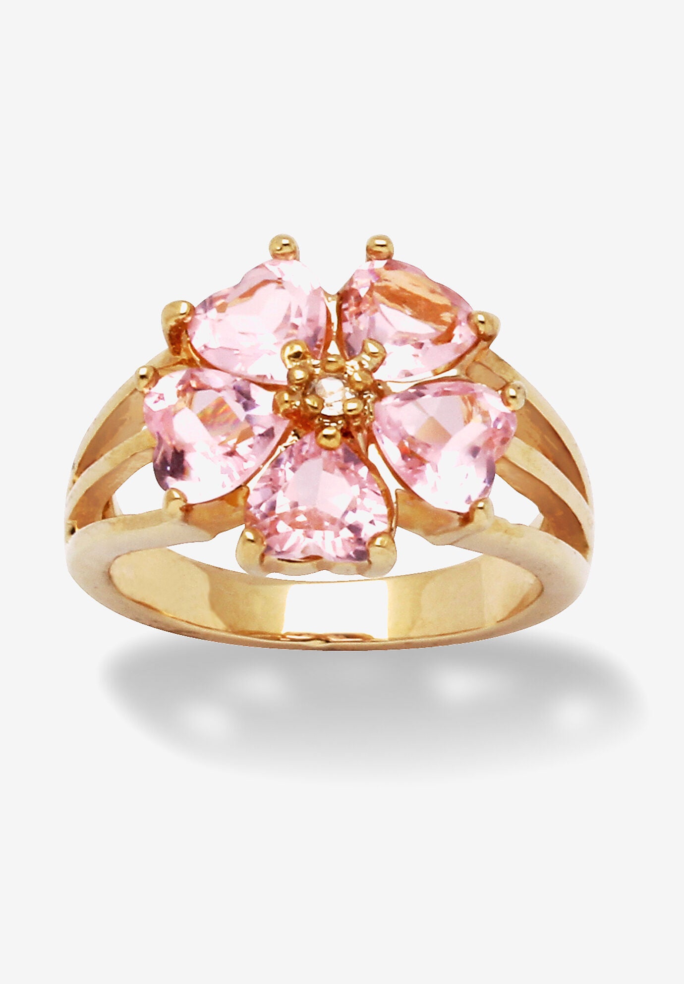 Yellow Gold-Plated Heart Shaped Flower Petals Ring Pink Cubic Zirconia Jewelry, CUBIC ZIRCONIA, hi-res image number 0