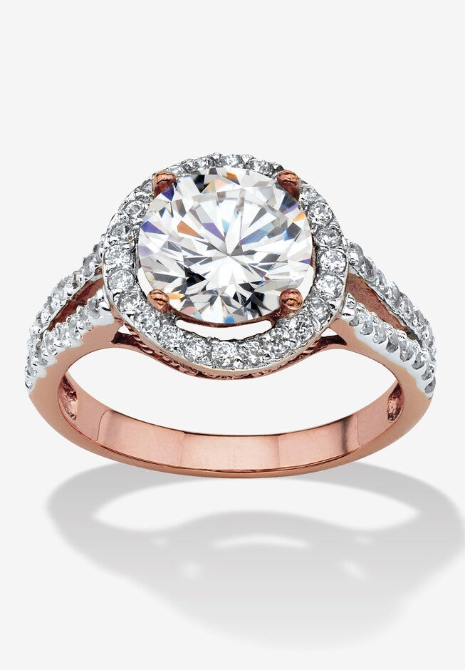 3 Tcw Round Cubic Zirconia Halo Double Shank Ring In Rose Gold-Plated, ROSE GOLD, hi-res image number 0