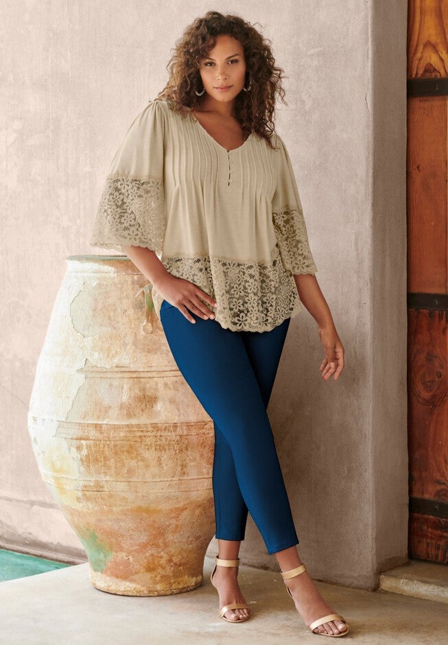 Lace-Hem Pintuck Tunic, SANDY BEIGE, hi-res image number 0