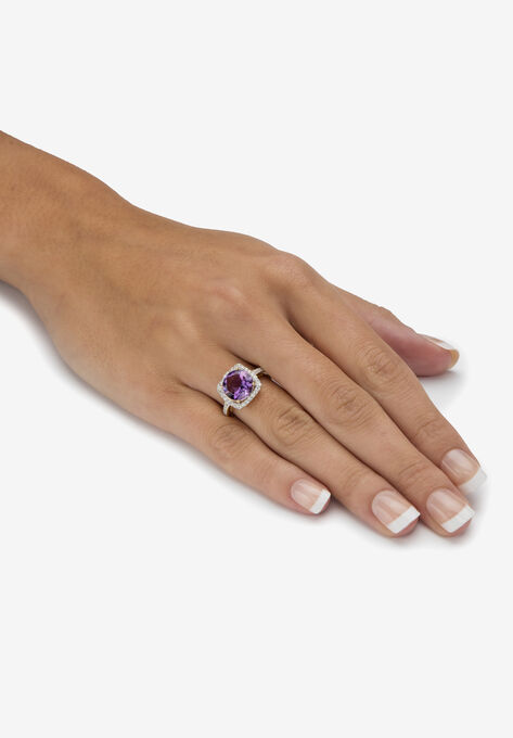 14K Yellow Gold Over Sterling Silver Amethyst And Cubic Zirconia Ring, , alternate image number null