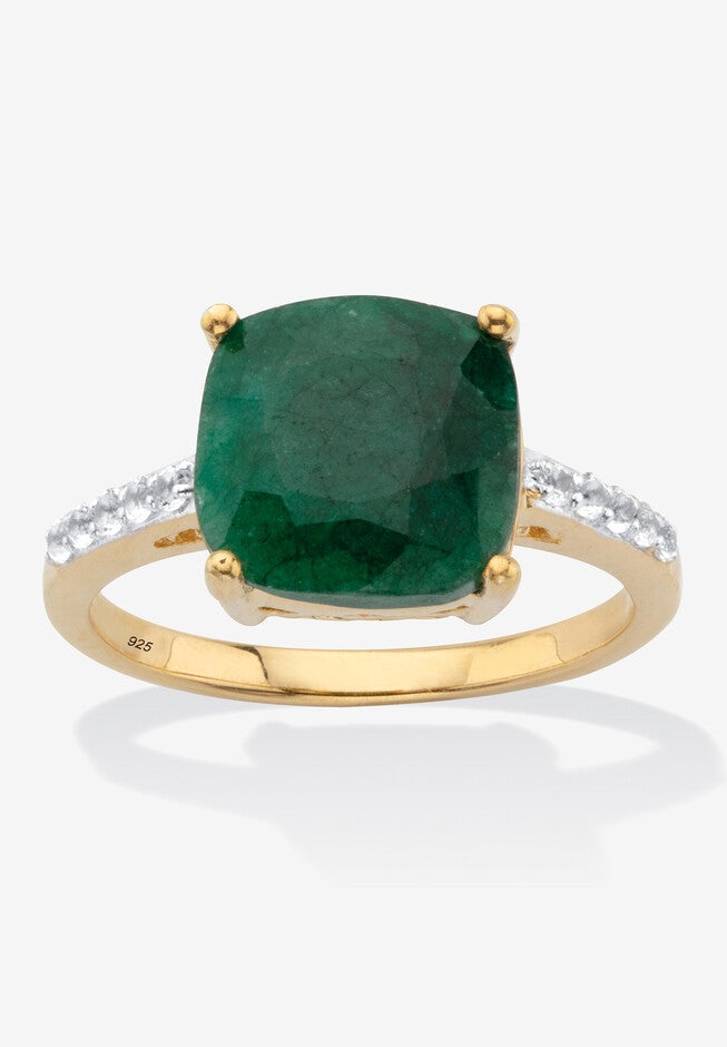 4.60 Cttw. Green Emerald & White Topaz Two-Tone Gold-Plated Sterling Silver Ring, GREEN, hi-res image number null