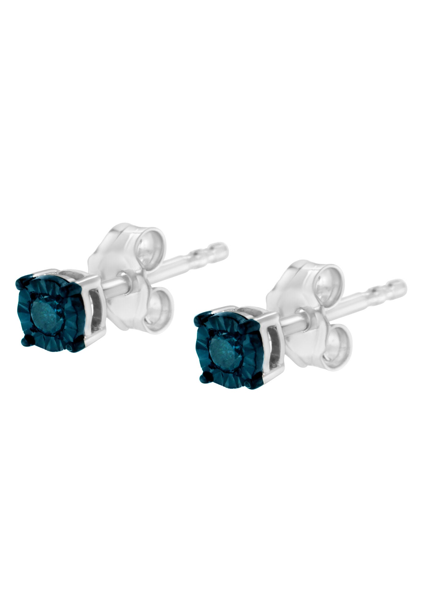 Silver 1/10 Cttw Blue Diamond Miracle-Set Stud Earrings, , alternate image number 2
