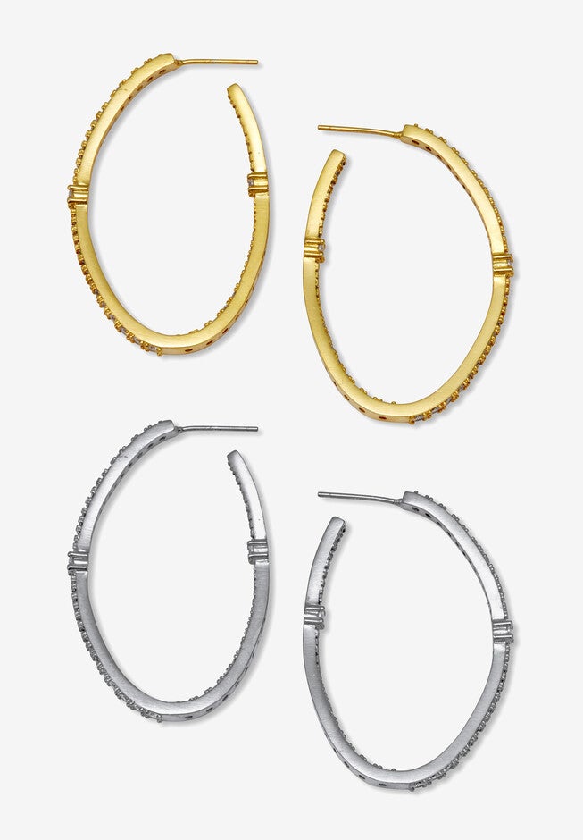 Round Crystal Goldtone And Silvertone Hoop Earrings Set, 46Mm, , on-hover image number null