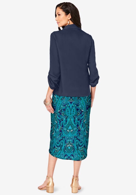 Three-Quarter Sleeve Jacket Dress Set with Button Front, , on-hover image number null