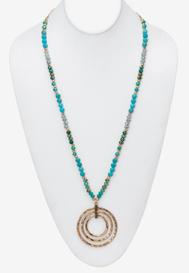 Round Genuine Turquoise Hammered Goldtone Endless Necklace, 30 Inches, , alternate image number null