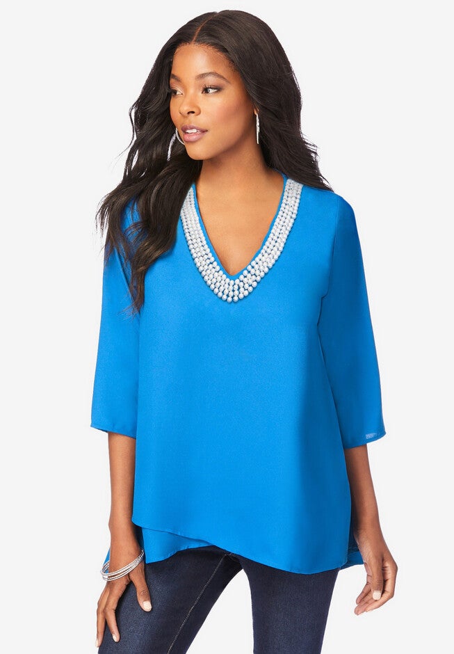 Pearl V-Neck Tunic, VIVID BLUE SHINE EMBELLISHMENT, hi-res image number null